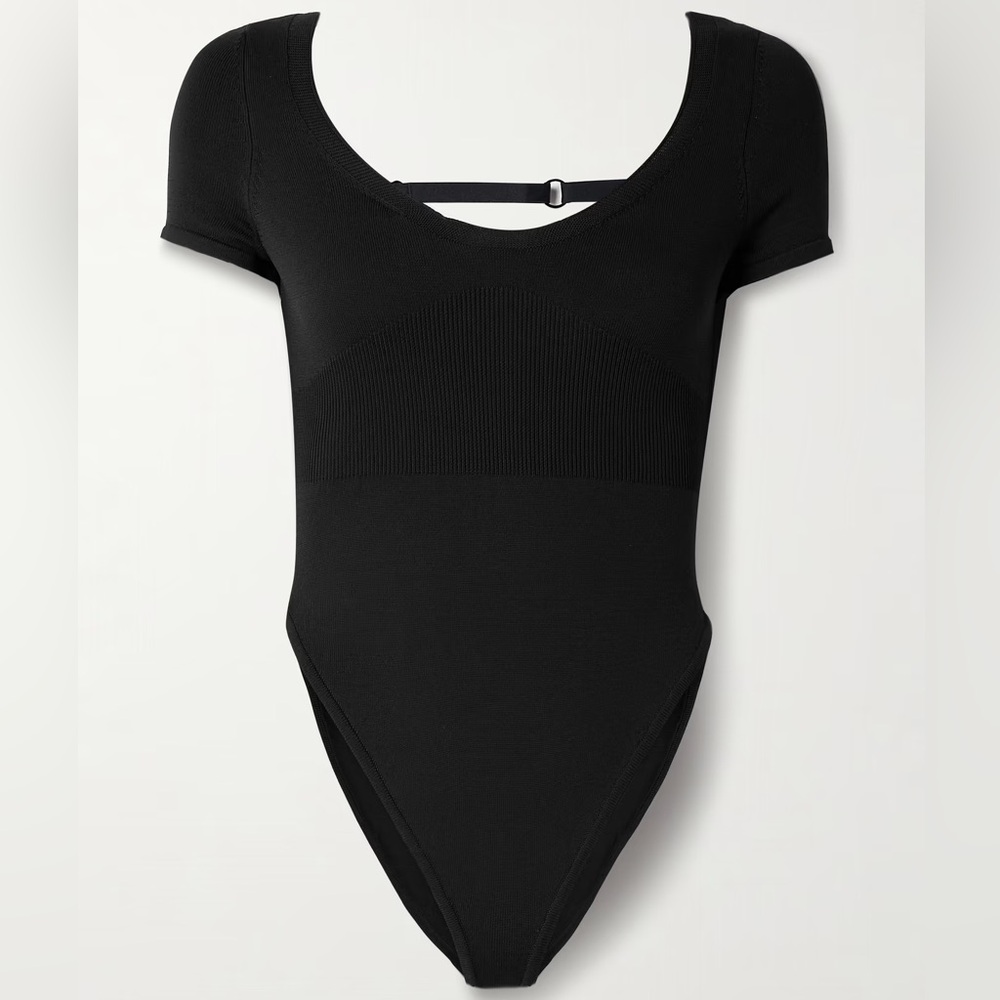 New Nike Sportswear Chill Knit Women's Tight Sweater Short Sleeve Bodysuit Black - Picture 3 of 10